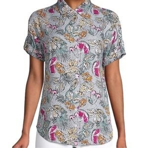 𝅺LORD & Taylor Francie graphic tropical Hawaiian print button down top